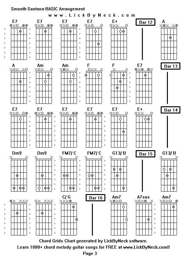 Chord Grids Chart of chord melody fingerstyle guitar song-Smooth-Santana-BASIC Arrangement,generated by LickByNeck software.